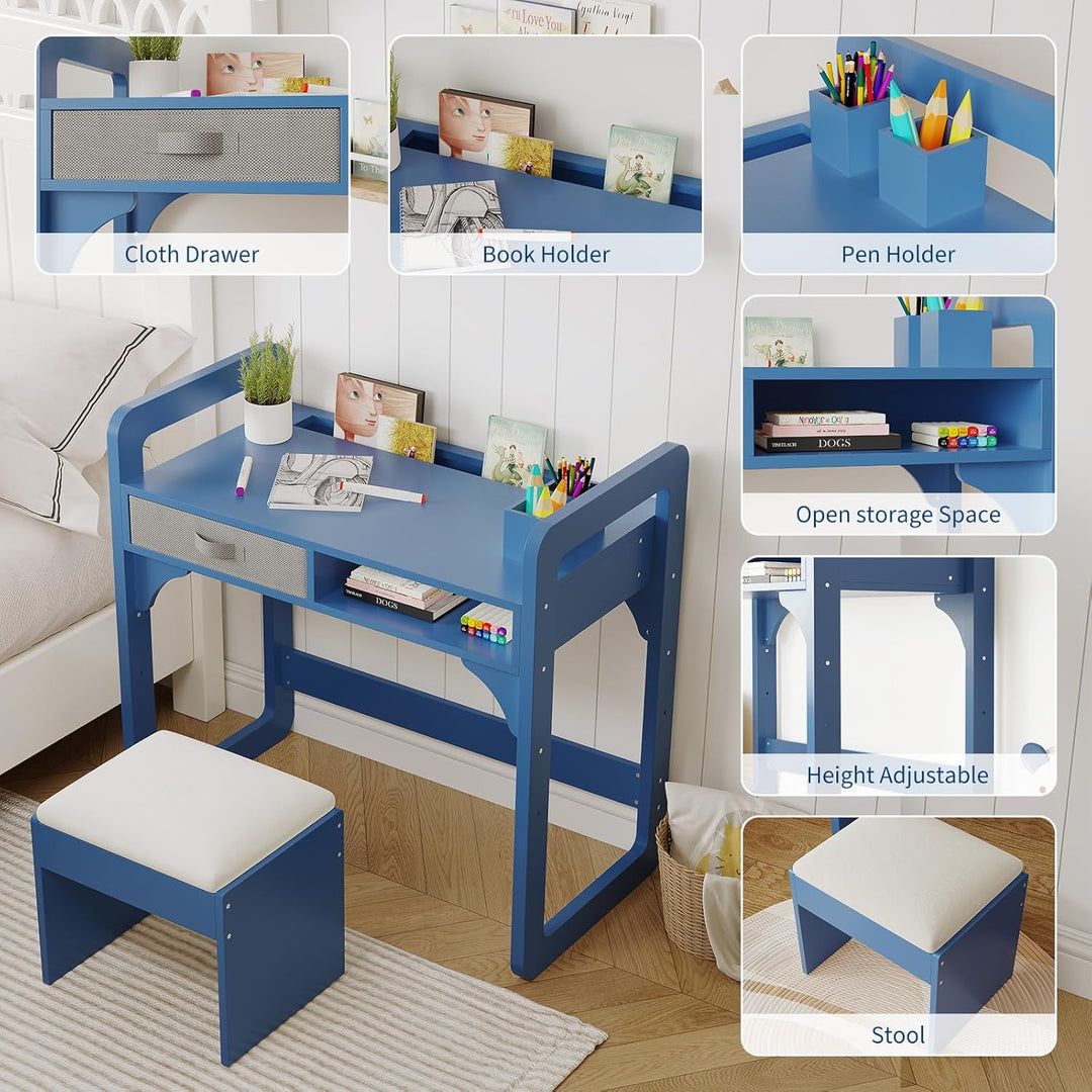 Kinderschreibtisch Mit Stuhl Set, Höhenverstellbarer Kindertisch Mit Stauraum, Ergonomischer MDF Hol