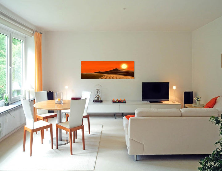 Paul Sinus Art Panoramabild auf Leinwand und Keilrahmen 150x50cm Afrika Wüste Sanddünen Abendsonne
