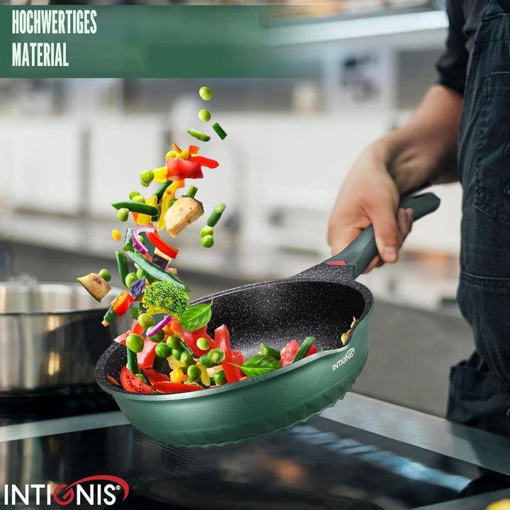 INTIGNIS Premium-Bratpfanne mit Deckel, Kratzfest, 30 cm, Extra Tief, Kompatibel mit allen Herdarten