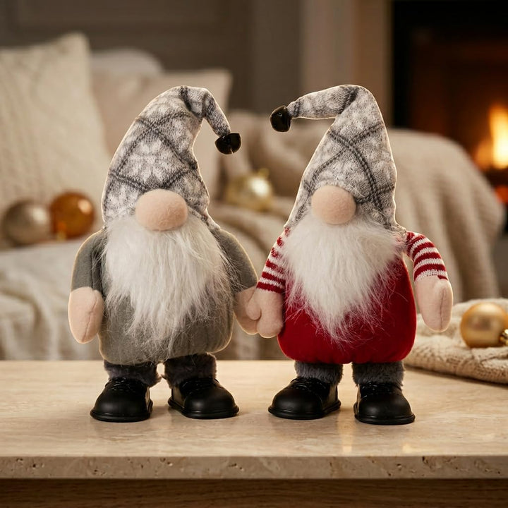 Christmas Paradise Tanzender Weihnachtswichtel 24cm(40cm) im 2er Set Gnom mit Musik &amp; Bewegung - gra