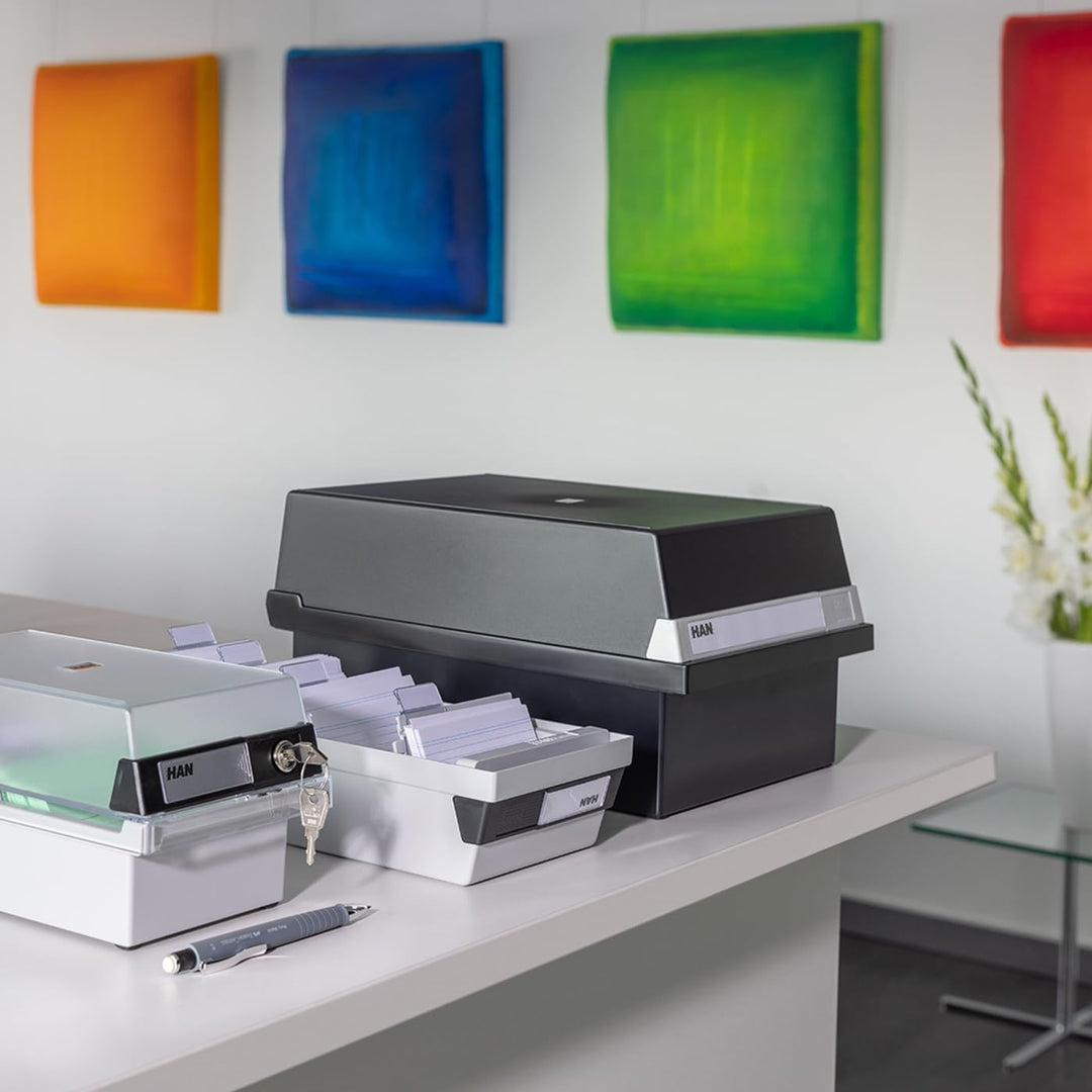 HAN Karteikasten DIN A4 quer, modernes Design für 1.300 Karteikarten mit grossem Beschriftungsfeld,