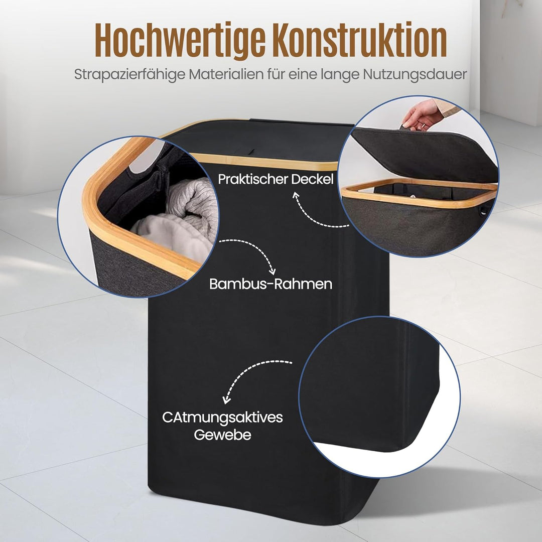 Wäschekorb mit Deckel 100L, Extra Grosse Wäschekorb mit Deckel, faltbare Wäschekörbe für Waschküche,
