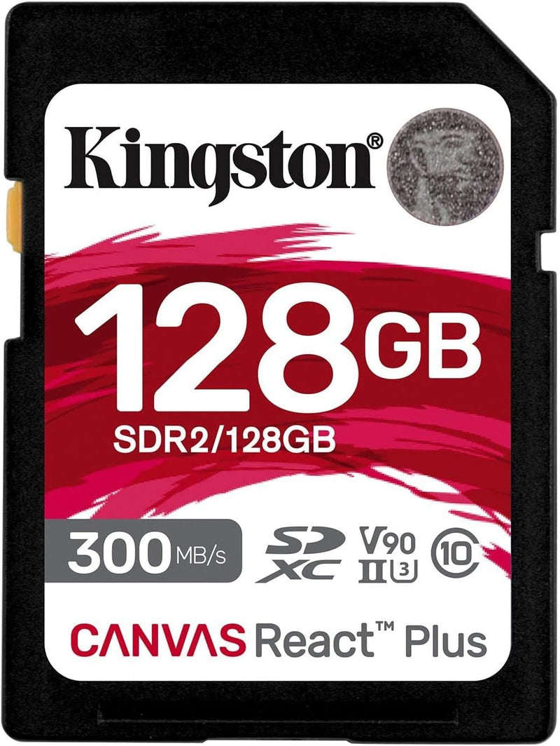 Kingston Canvas React Plus 128GB SDXC Speicherkarte UHS-II 300R/260W U3 V90 für Full HD/4K/8K - SDR2