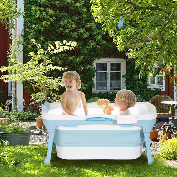 Faltbare Badewanne Erwachsene, 118x60x50 cm, mit Abdeckung, Seifenkorb, Mobile Badewanne für Garten,