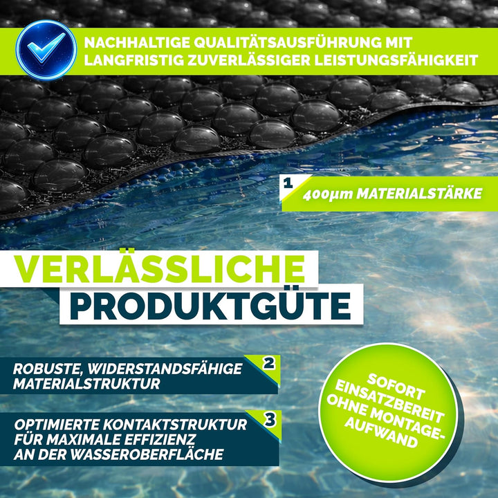 tillvex® Premium Pool Solarabdeckplane 400 µm Rechteckig 800x400 cm | Solarfolie Wärmeplane zuschnei