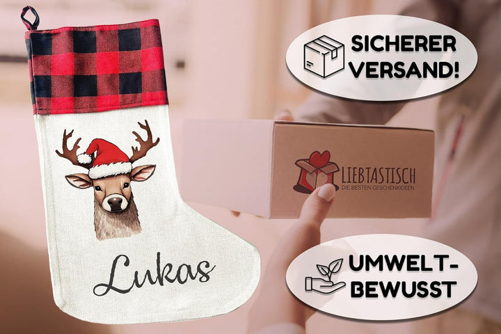 Personalisierte Weihnachtssocken - 40cm x 30cm - Weihnachtsstrumpf zum Nikolaus oder Weihnachten - N