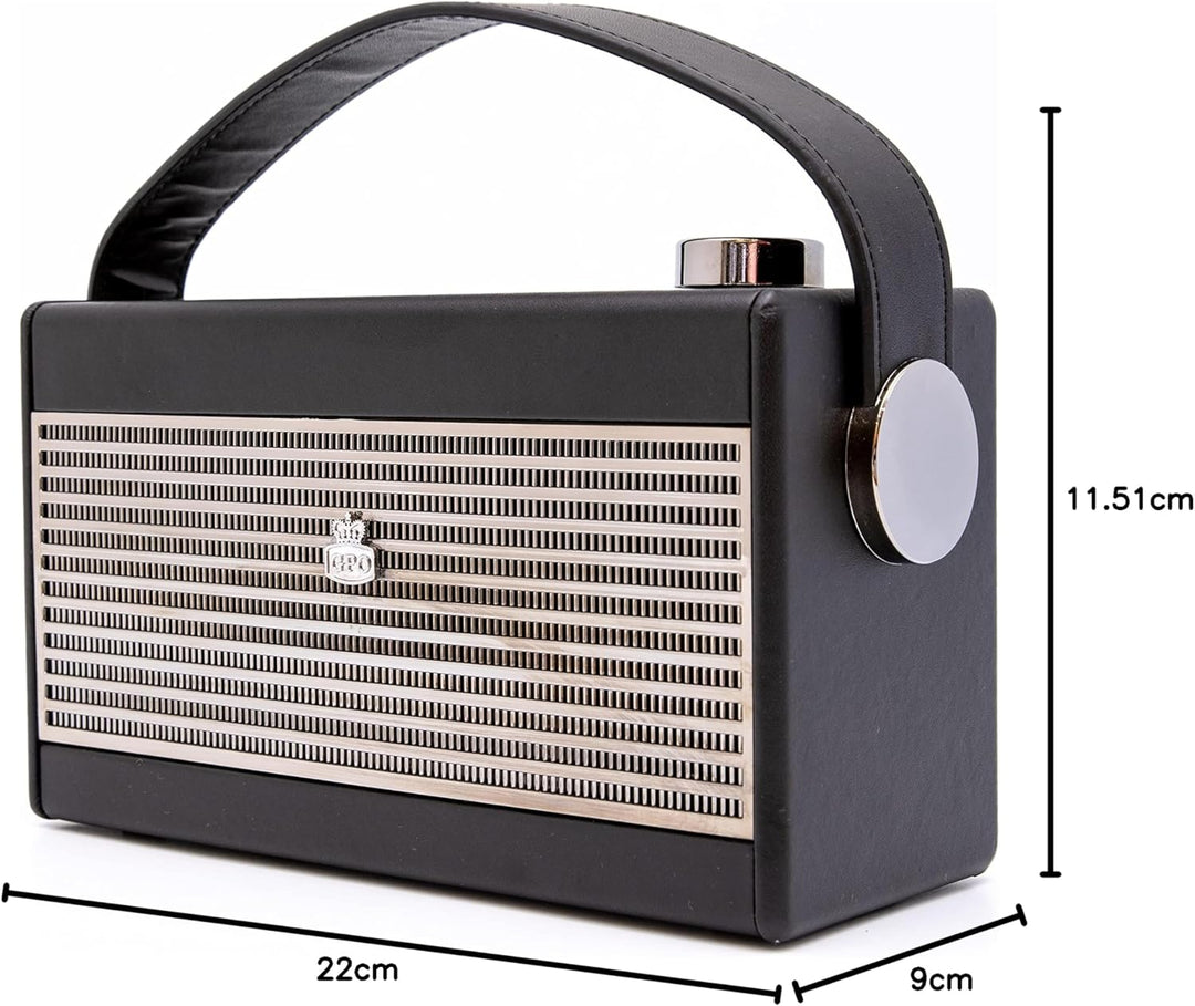 GPO Darcy tragbares Retro Analogradio im Retro-Stil mit Tragegriff, Schwarz & Silber