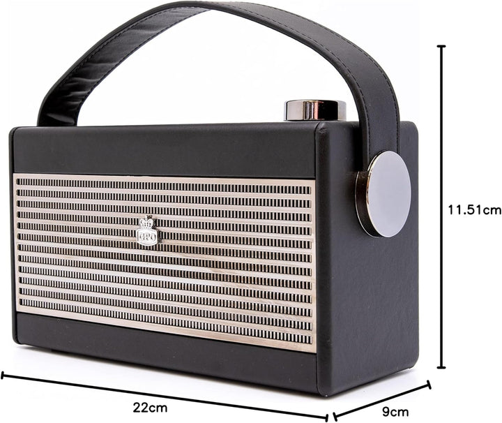 GPO Darcy tragbares Retro Analogradio im Retro-Stil mit Tragegriff, Schwarz & Silber