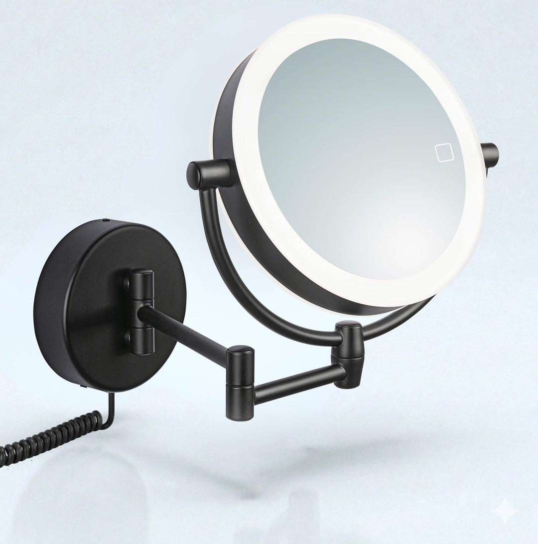 LED Kosmetikspiegel Modena schwarz – 360° Wand-Schminkspiegel mit Dimmer, Tageslicht-LEDs &amp; 5x/10x V