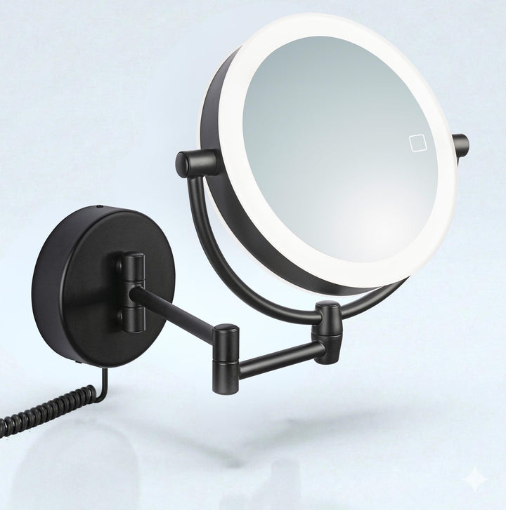 LED Kosmetikspiegel Modena schwarz – 360° Wand-Schminkspiegel mit Dimmer, Tageslicht-LEDs &amp; 5x/10x V