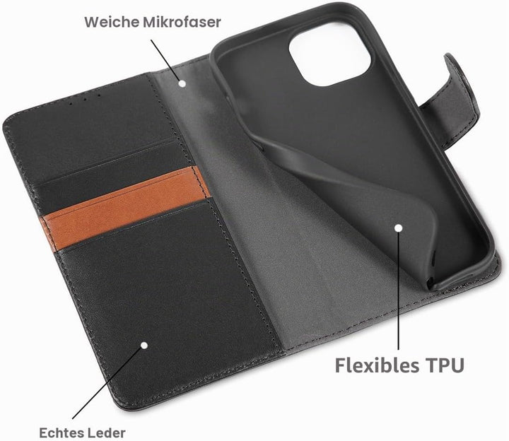 LENSUN Echtleder Hülle für iPhone 15, Handyhülle [Echtes Leder][Magnetverschluss][RFID Schutz] Handy