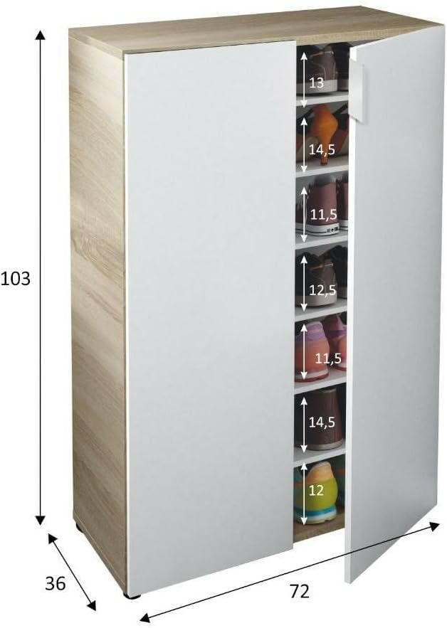 Dmora - 2-türiger Mehrzweckschrank Olathe, Zusatzschrank, Niedriger Schuhschrank mit 6 Regalen, Nied