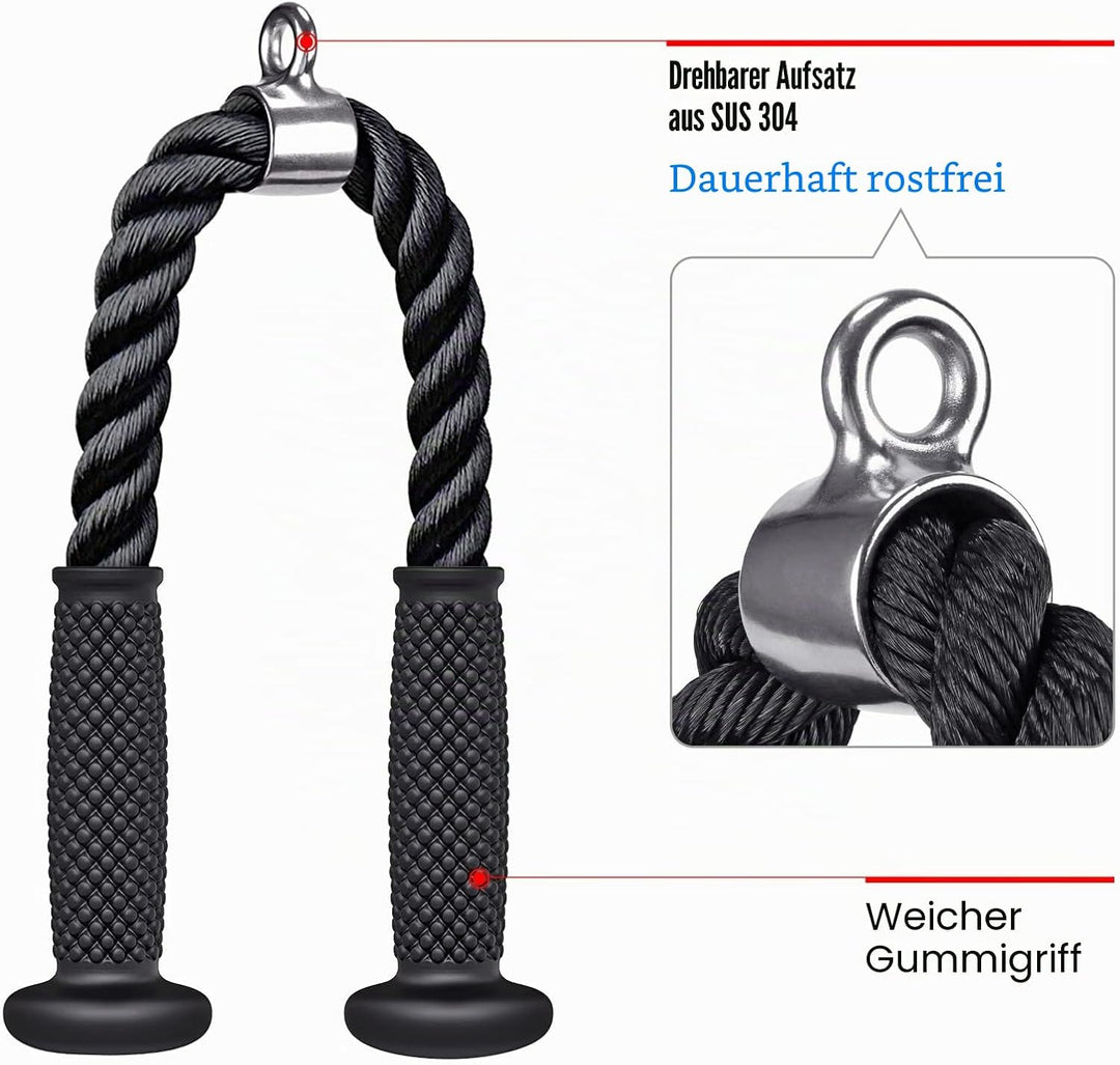 Kipika Trizepsseil, Kabelmaschinen-Befestigungen, Seilzugsystem, Fitnessstudio, Robustes Nylonseil m