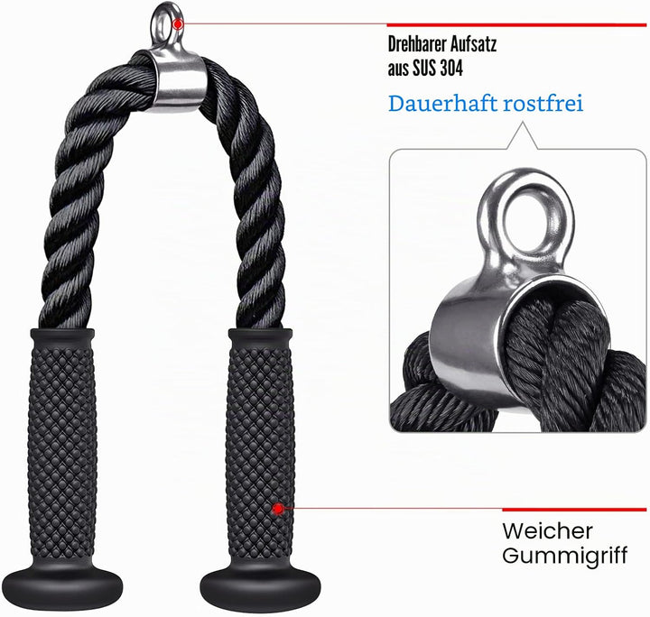 Kipika Trizepsseil, Kabelmaschinen-Befestigungen, Seilzugsystem, Fitnessstudio, Robustes Nylonseil m