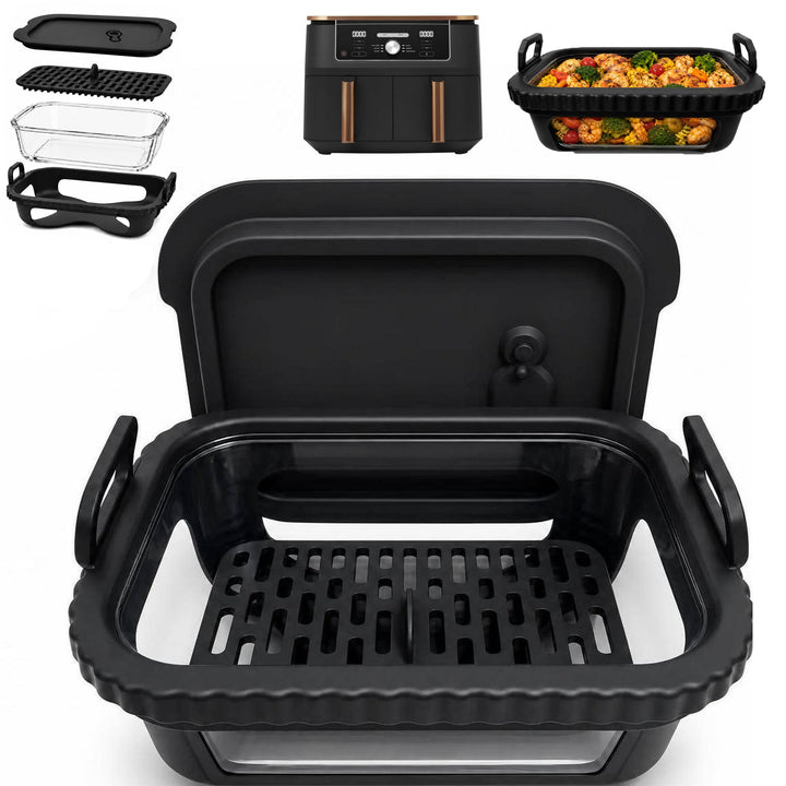 Auflaufform Airfryer für Ninja AF400EU/DZ400EU/AF500EU/COSORI Heissluftfritteuse 2 Kammern, Glas Air