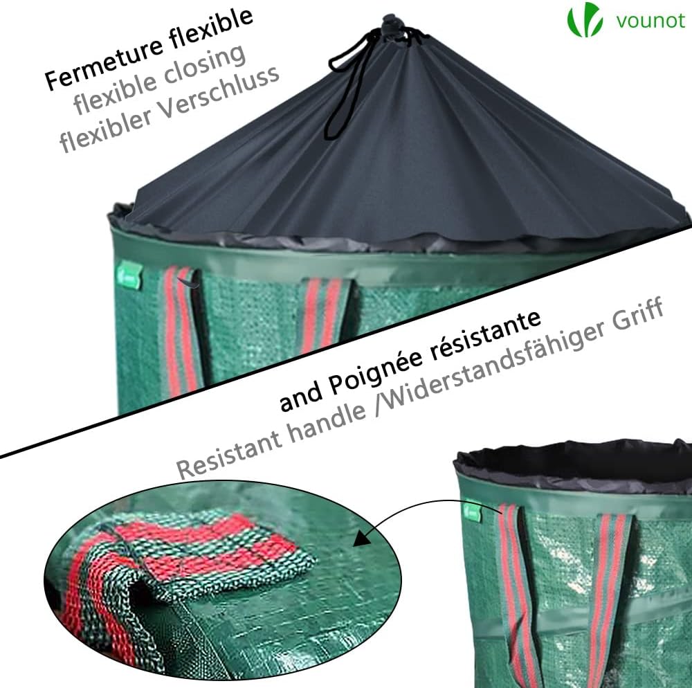 VOUNOT Pop Up Gartensack mit Griffen und Kordelzugverschluss 3er Set 100 L, Faltbarer Laubsack Selbs