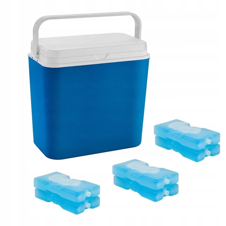 POTZ Kühlbox, blau, tragbar, mit abnehmbarem Deckel und Griff, leicht und langlebig, mit 6 Kühlkartu