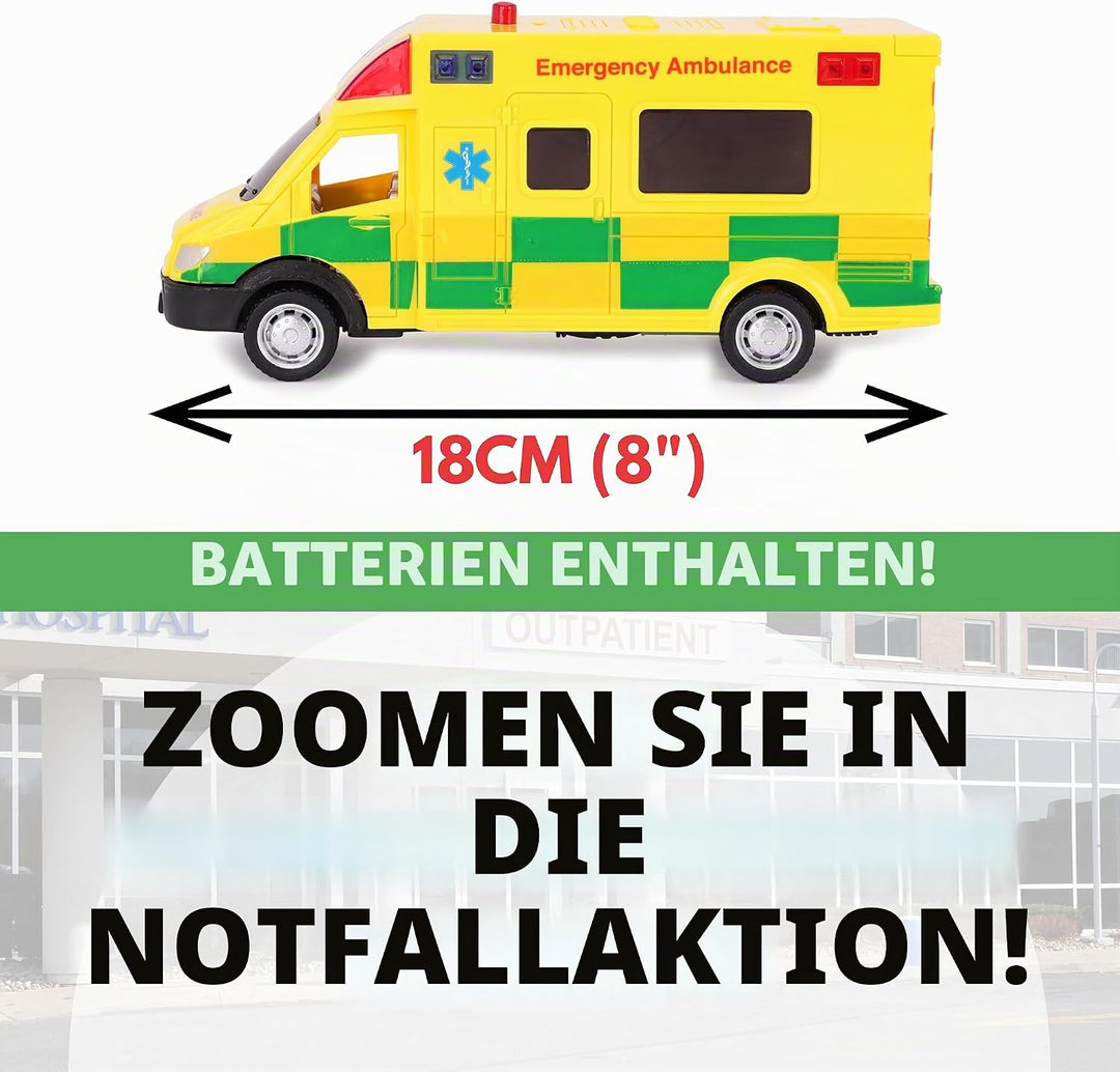 Toyland® Notfall-Krankenwagen Spielzeug mit Licht und Sound - Massstab 1:40 - Spielfahrzeug - ab 3 J