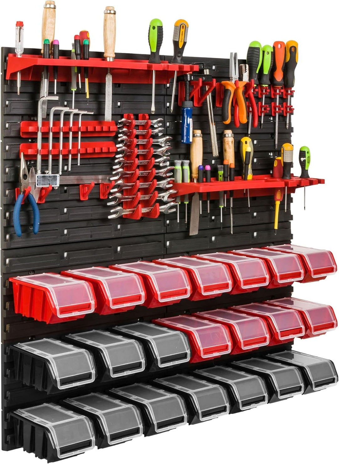 Lagersystem Werkstattregal | 78 x 78 cm | 21 stck. Box | Wandregal mit Werkzeughalterungen und Stape