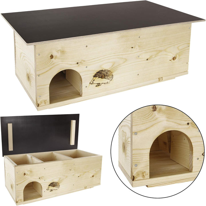 N/A XXXL Igelhaus Igelhotel Igelhütte Futterhaus für Igel Igelfutterhaus Natur aus Vollholz 78cm x 3
