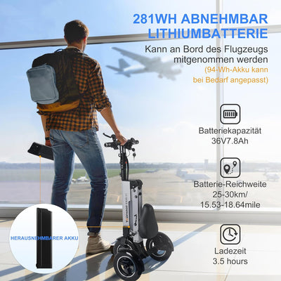 TopMate ES35 Elektro Dreirad für Erwachsene mit Sitz, Leichter Elektro-Dreirad mit Abnehmbarem 36-V-