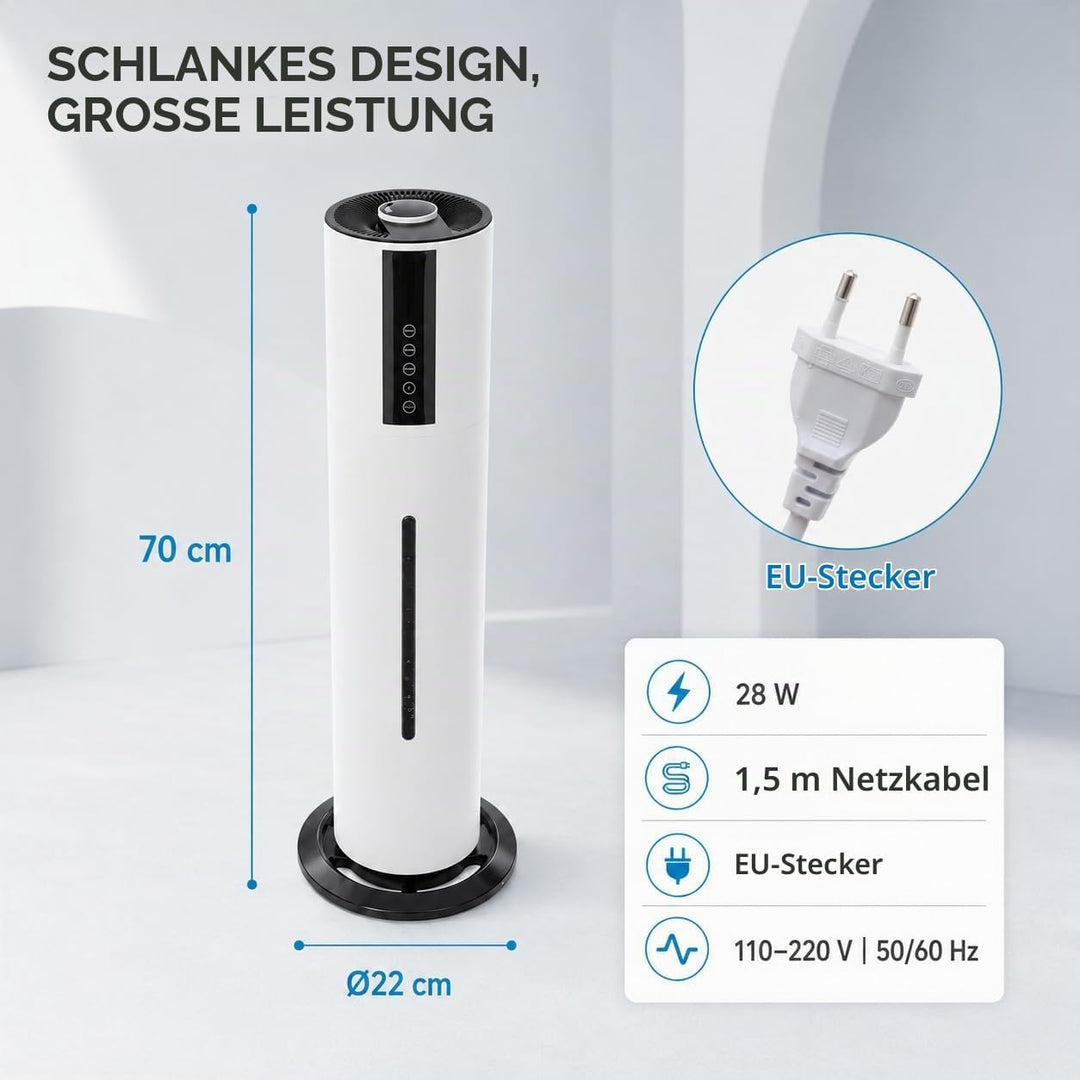 Luftbefeuchter 8L mit Fernbedienung, Raumluftbefeuchter mit 3 Nebelstufen, 360° verstellbar, 12h Tim