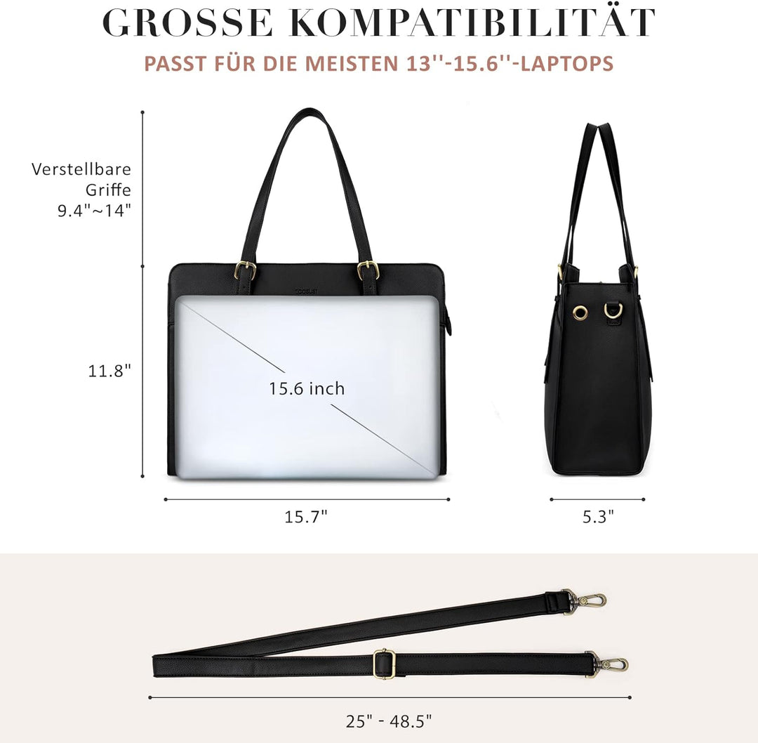 ECOSUSI Laptop Handtasche Damen Laptoptasche 15,6 Zoll Schultertaschen Shopper Damen Gross Aktentasc