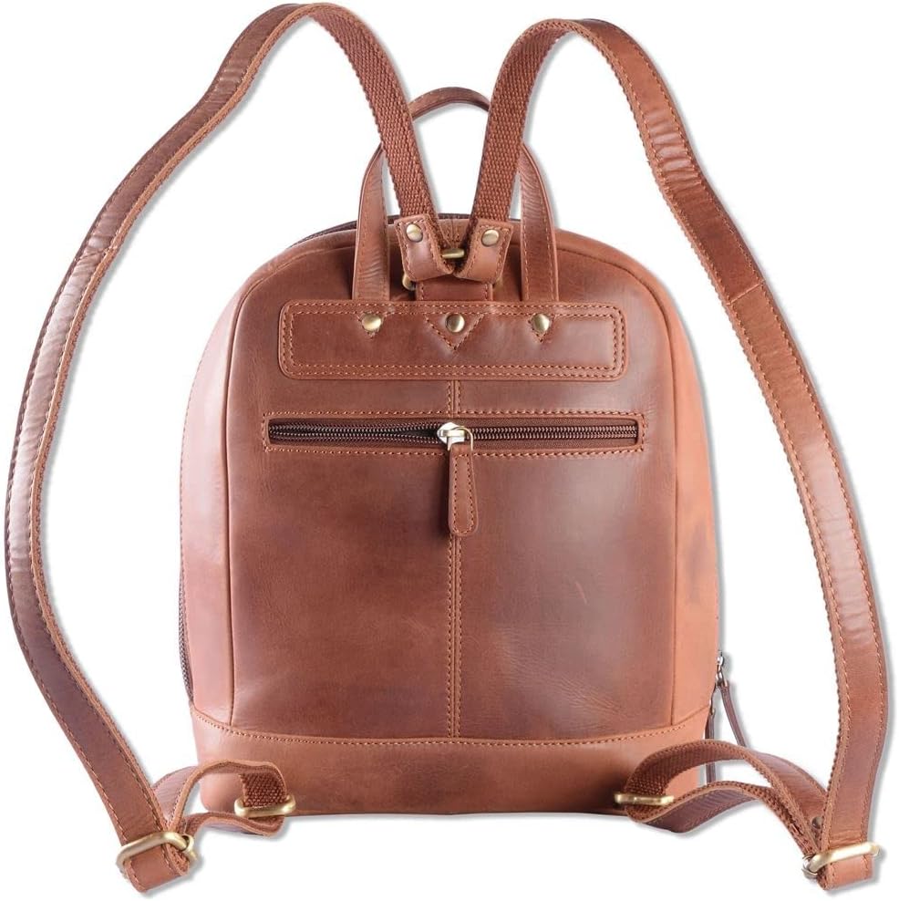 WILD WOODS Rucksack Leder Schulrucksack Fahrradrucksack Wanderrucksack Lederrucksack Rindsleder Cogn