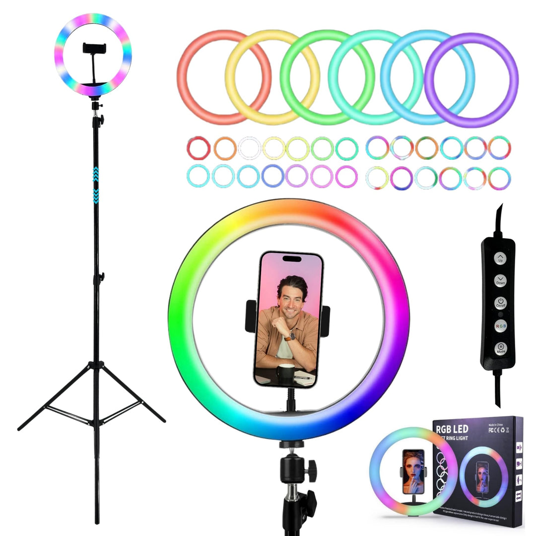 RGB LED Ringlicht USB mit 210cm Stativ gross + Ring Light mit Smartphone Halterung Tripod Beauty Lic