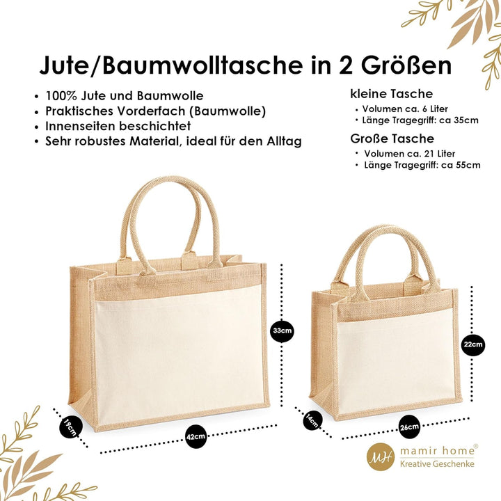 mamir home Jute/Baumwoll Tasche Initial + Name | personalisiert in Wunschfarbe | 2 Grössen | Geschen