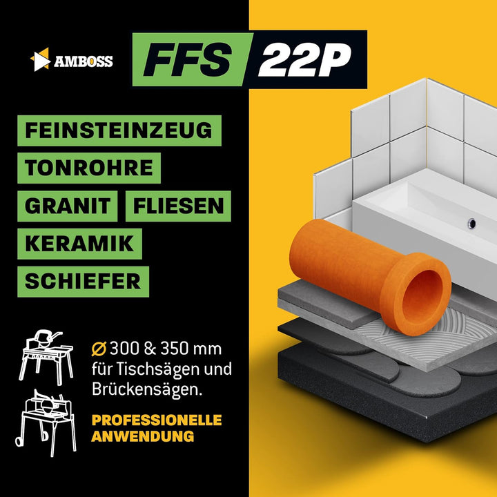 Amboss FFS 22 - Diamant-Trennscheibe Ø 350 mm x 25,4 mm - Hartes Feinsteinzeug (bis 1,2 cm) / harte