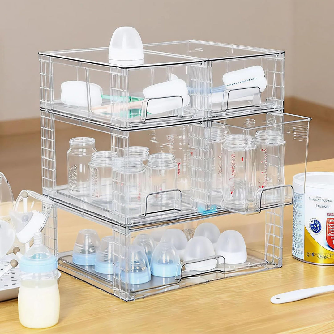 3er Set Stapelbare Aufbewahrungsschubladen, Einfach zu Montieren Acryl Organizer für Bad Unterschran