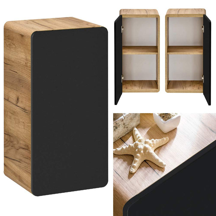 Lomadox Badezimmer Unterschrank in seidenmatt anthrazit mit Wotan Eiche Nb., B/H/T ca. 35/68/32 cm,