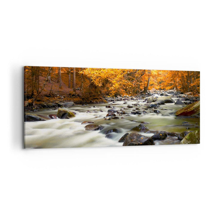 Wandbilder Dekoration Wohnzimmer Stream Herbst Forrest Berg Panorama Bilder auf Leinwand 120x50cm Le