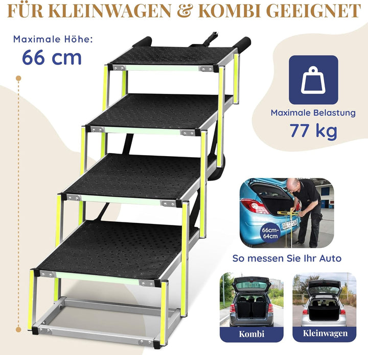 Hundetreppe Auto Klappbar - Hundetreppe Grosse Hunde - Leuchtende Leitmarkierung - Gelenkschonende E