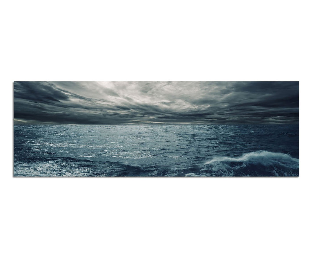 Paul Sinus Art Panoramabild auf Leinwand und Keilrahmen 150x50cm Ozean Meer Sturm Wellen Wolkenhimme