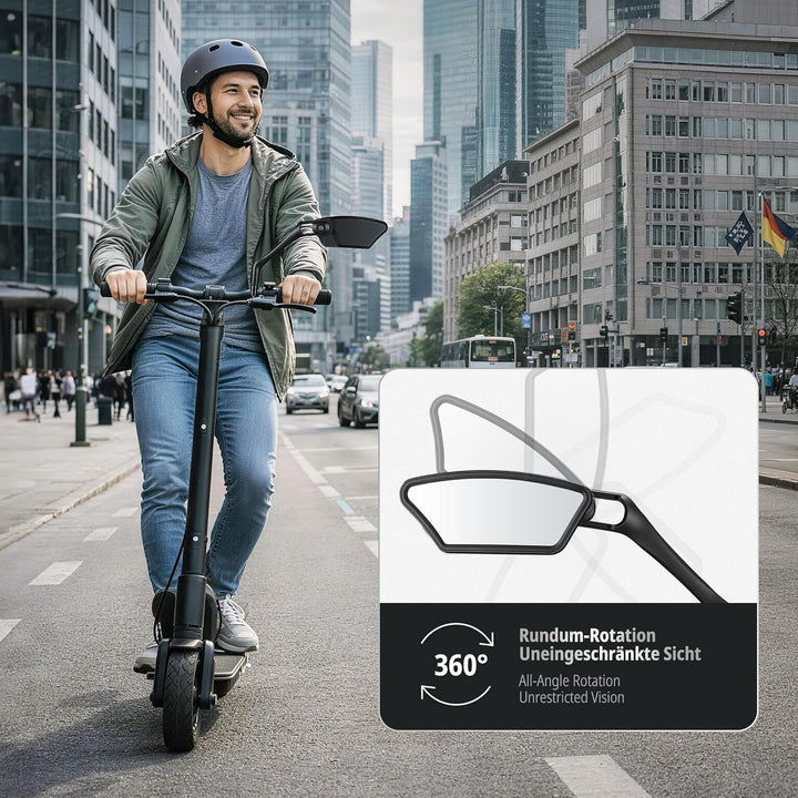 E-Scooter Rückspiegel, 360° drehbar & klappbar, vibrationsstabil, passend NUR für ausgewählte Modell