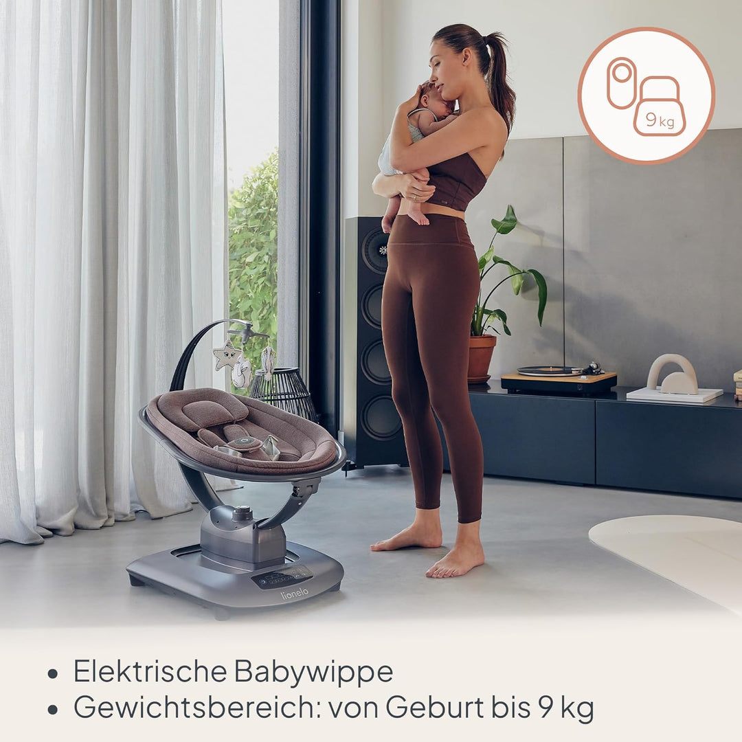 LIONELO BLOSSOM Elektrische Babywippe bis zu 9 kg Babyliege Verstellbare Rückenlehne Natürliches Sch