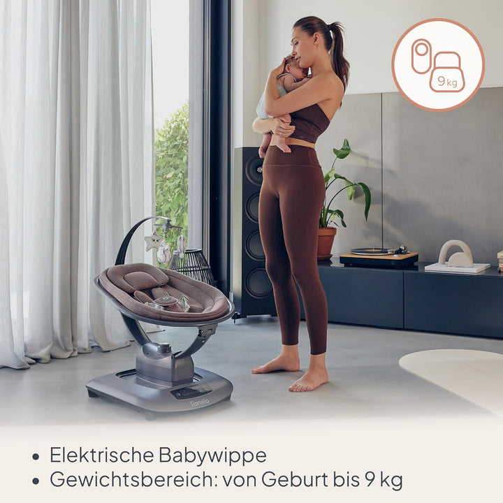 LIONELO BLOSSOM Elektrische Babywippe bis zu 9 kg Babyliege Verstellbare Rückenlehne Natürliches Sch
