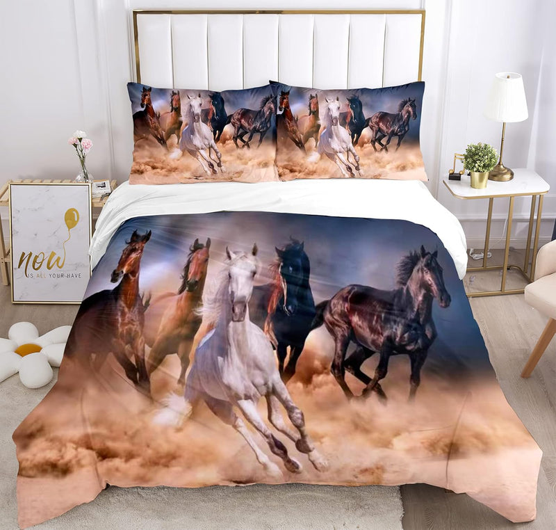 JEFFEL Pferde Bettwäsche Set 135x200 cm, Kinderbettwäsche, Pferde Motiv 3D Tier Motiv, Mikrofaser, S