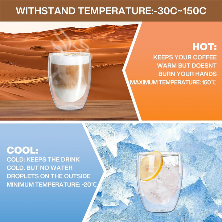 MULEVIP Latte Macchiato Gläser Doppelwandig (6 x 350ml) Doppelwandige Gläser,Doppelwandige Kaffeeglä