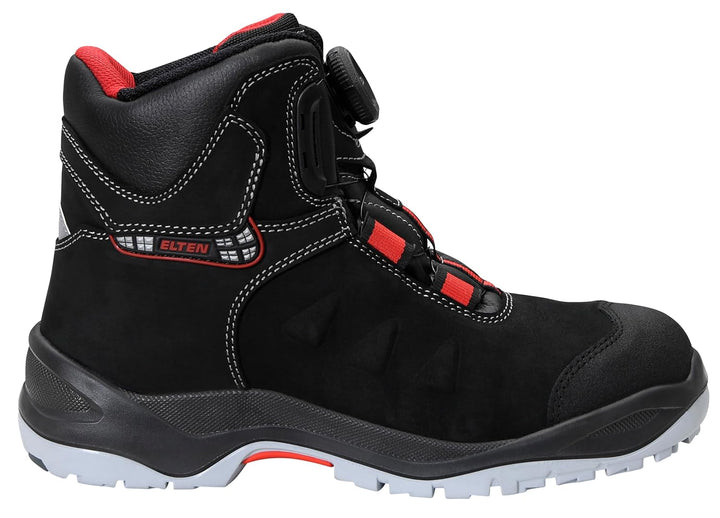 ELTEN Sicherheitsschuhe TILL BOA Mid ESD S3, Herren, Leder, Stahlkappe, leicht, robust, Schwarz/Rot,