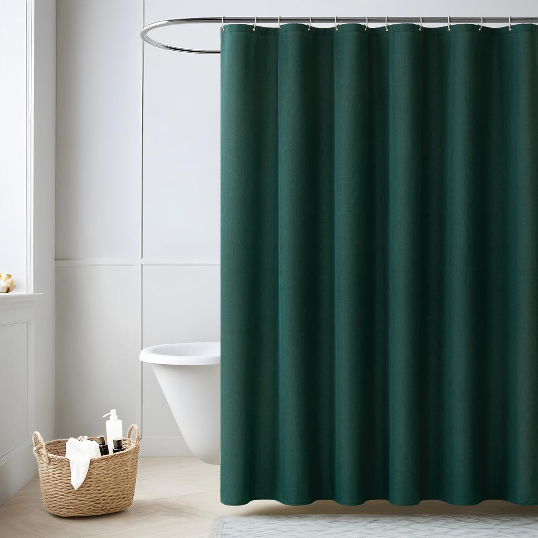 MIULEE Leinen Texturiert Duschvorhang 240x200 cm dunkelgrün, Schwerer Hotel Luxus Polyester Wasserdi