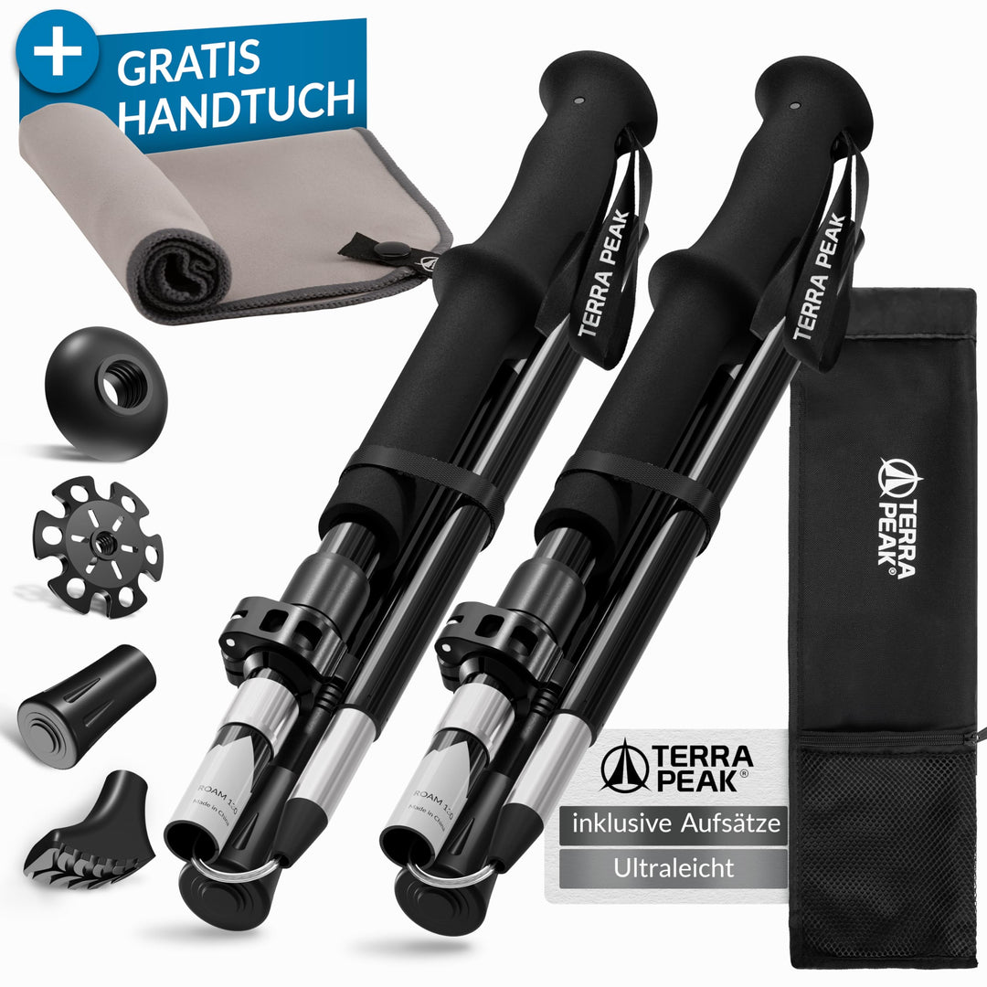 Terra Peak® Premium Wanderstöcke faltbar, ausziehbar & Ultra-leicht - GRATIS Mikrofaser-Handtuch - D