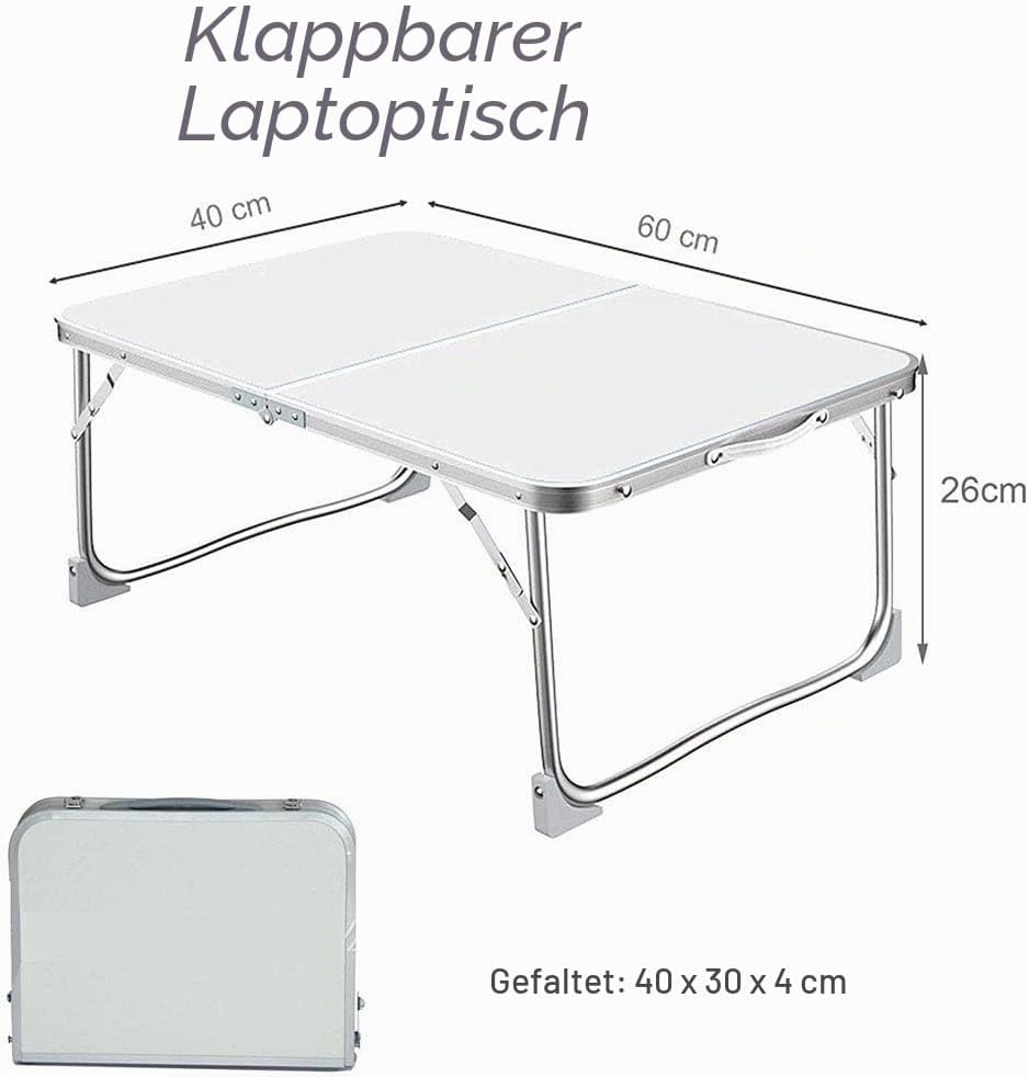 60 x 40 cm Tisch für Laptop, Picknicktisch, Klapptisch, Lesetisch, Couchtisch, Betttisch, Kaffeetisc
