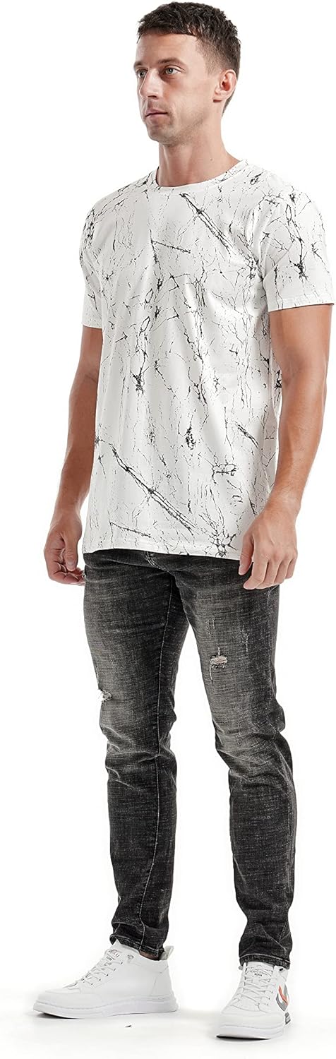 RONOMO Herren Mode Krawatte Dye T-Shirt Casual Print T-Shirt Graffiti T-Shirt L Sh Weiss, L Sh Weiss