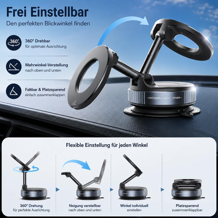 Telvesse 2026 Vakuum-Magnet Handyhalterung mit starker Saugkraft, klappbar & 360° verstellbar – Magn