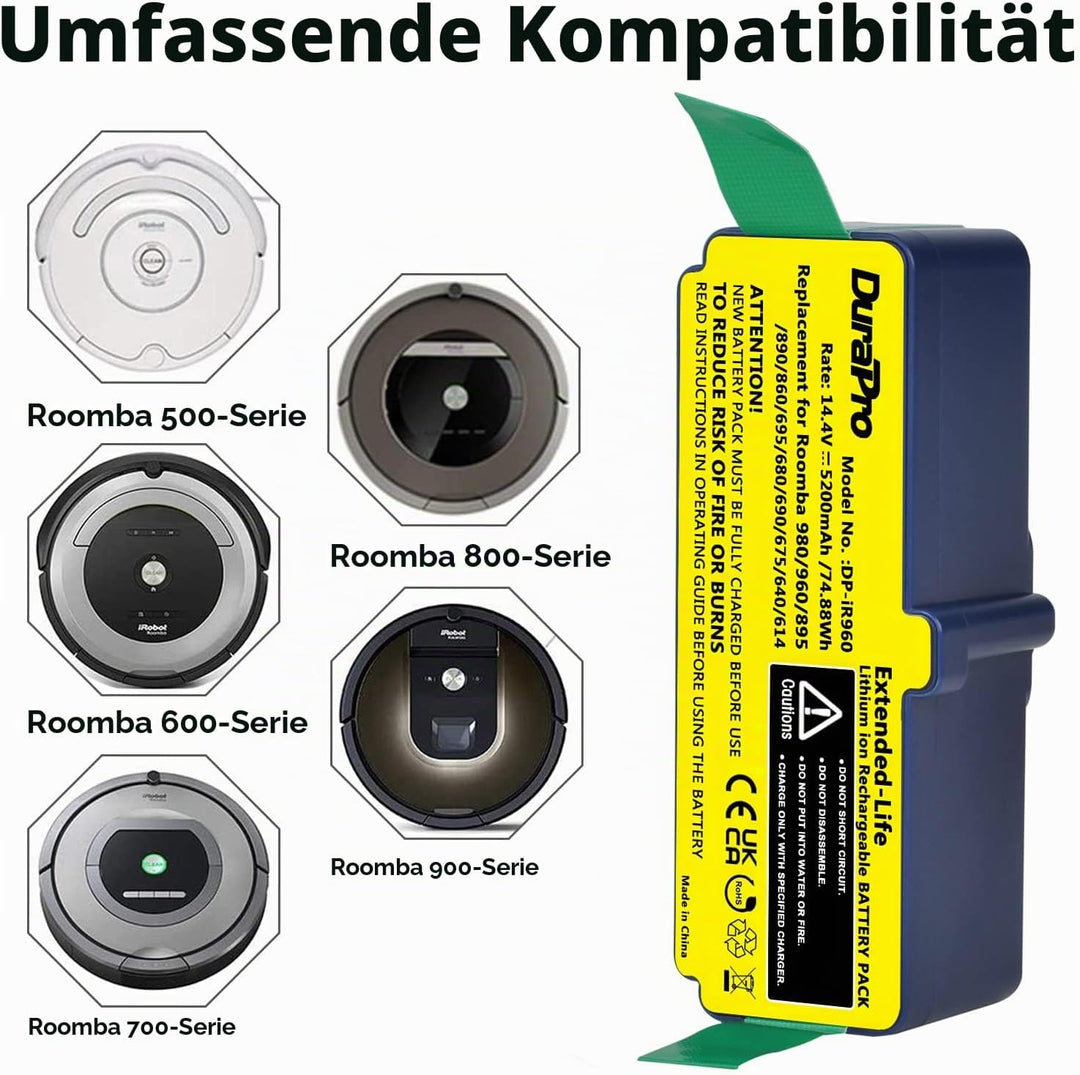 DuraPro 14.4V 5200mAh Li-ion Battery Akku for iRobot Roomba 900 960 965 966 980 865 866 870 871 760