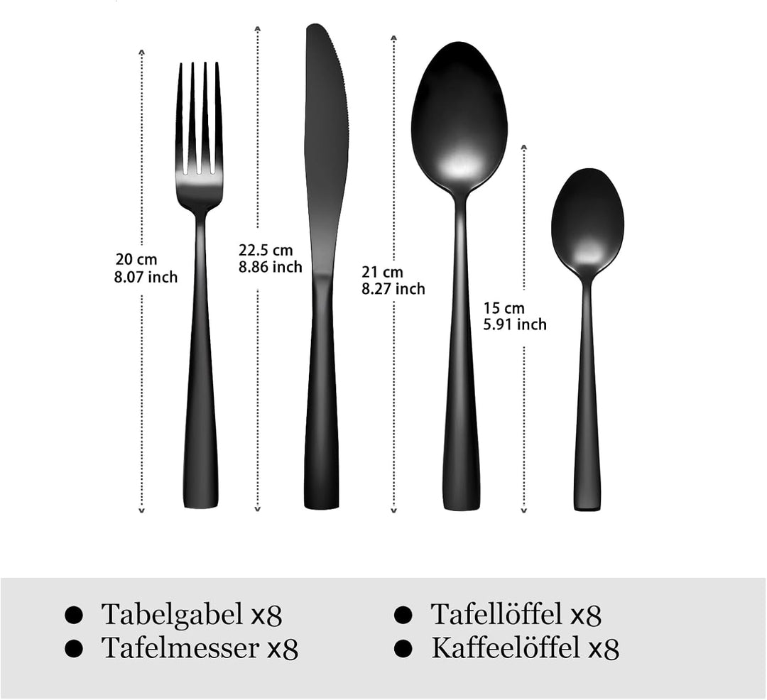 Otto Koning Besteck set 32-teilig - Besteckset Schwarz aus Hochwertigem Edelstahl, Modernes Bestecks