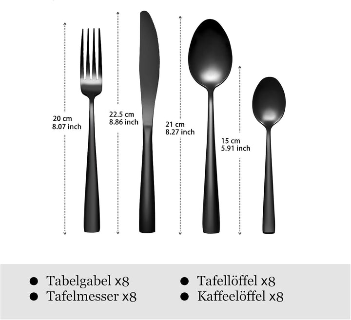 Otto Koning Besteck set 32-teilig - Besteckset Schwarz aus Hochwertigem Edelstahl, Modernes Bestecks